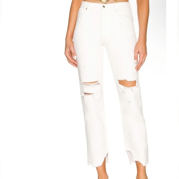 We Free People Tapered Baggy Boyfriend Jeans Chalk White Distres - Picture 1 of 11